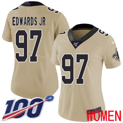 New Orleans Saints Limited Gold Women Mario Edwards Jr Jersey NFL Football #97 100th Season Inverted Legend Jersey